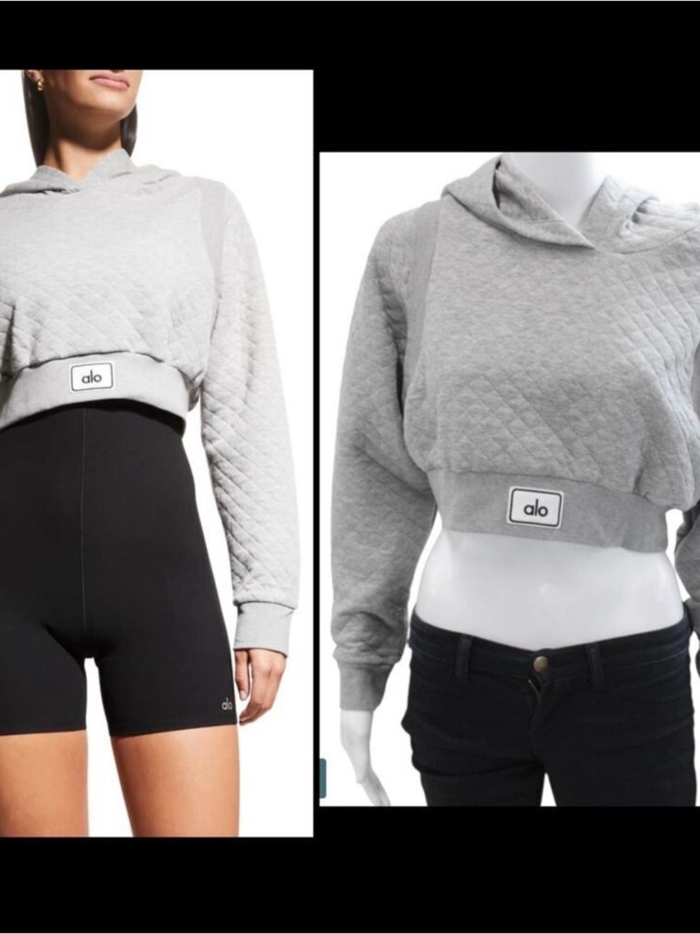 ALO Yoga Women's Quilted Cropped Hoodie in Light Gray M/L